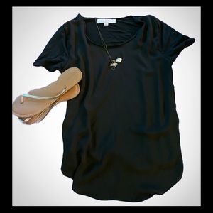 Navy blue mixed media shirt.